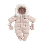 Diconna Winter Snowsuit for Infant Boys and Girls - Hooded Puffer Jacket Footie Jumpsuit with Gloves for Warm Outdoors 12-18 Months