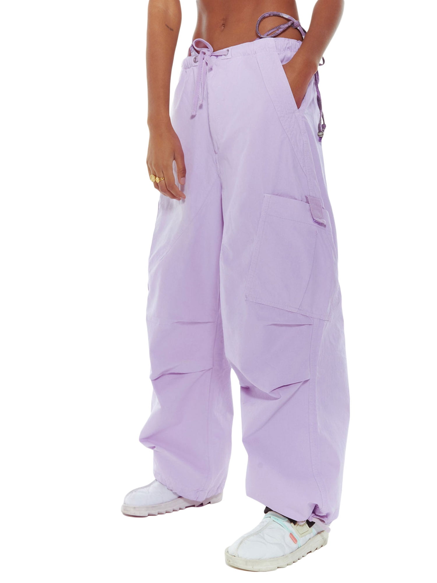 Diconna Women Baggy Cargo Pants Low Waist Cargo Pants Drawstring Wide Leg  Hip Hop Cinch Joggers Sweatpants Purple S 