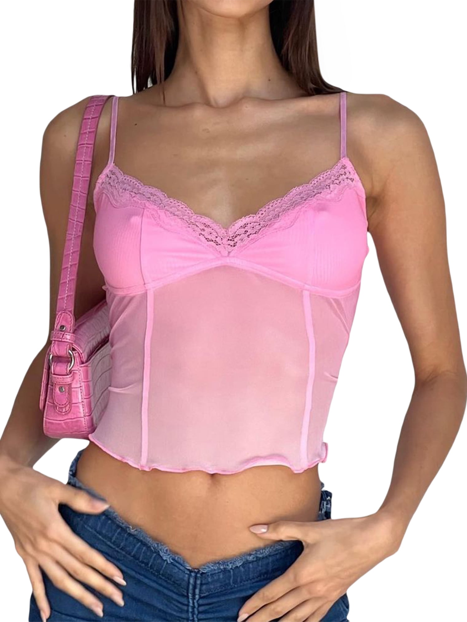 TIEVOSA Camisoles with Built in Bra Plus Size Pink Top y2k Womens