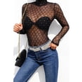 thumbnail image 1 of Diconna Women New Black Sheer Mesh Lace Jumpsuit Long Sleeve Top Turtleneck Bodysuit, 1 of 6