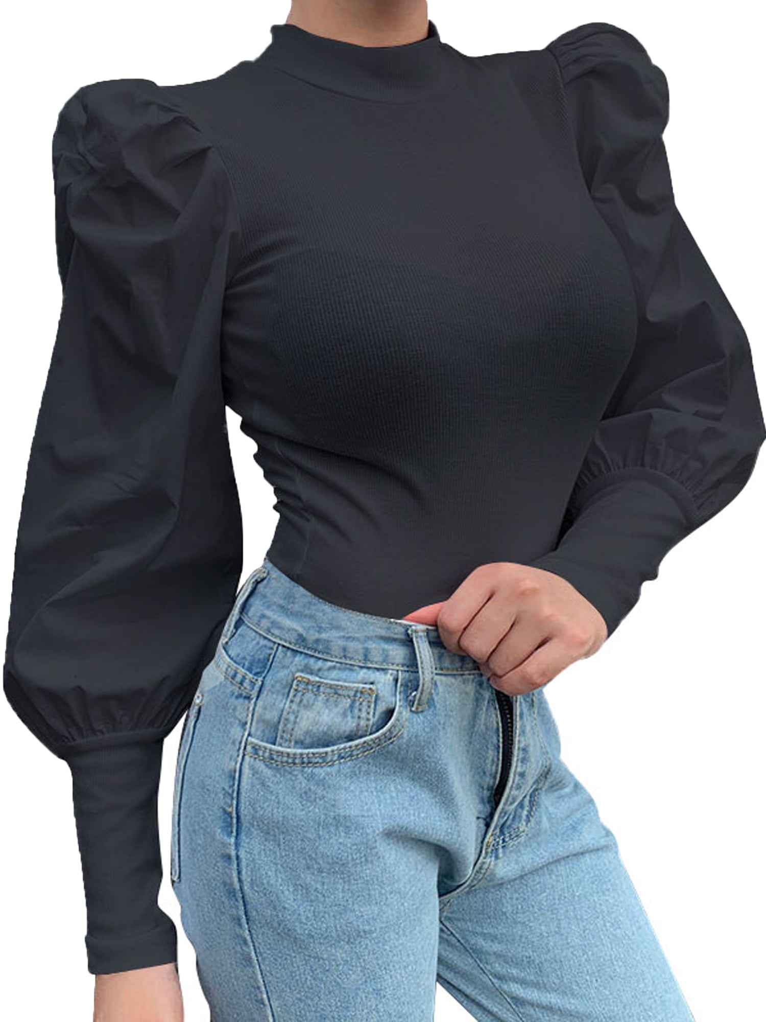 Black tops best sale with puff sleeves