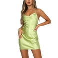 thumbnail image 1 of Diconna Women's Satin Spaghetti Strap Backless Lace up Bodycon Mini Party Dress Halter Neck Midi Club Dress, 1 of 6