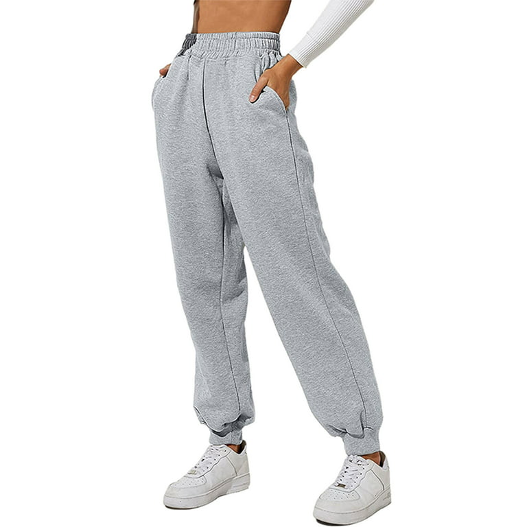 Diconna Womens Fleece Lined Sweatpants Close Bottom Fall Winter Joggers  Sweats Elastic Waist Baggy Pants with Pockets