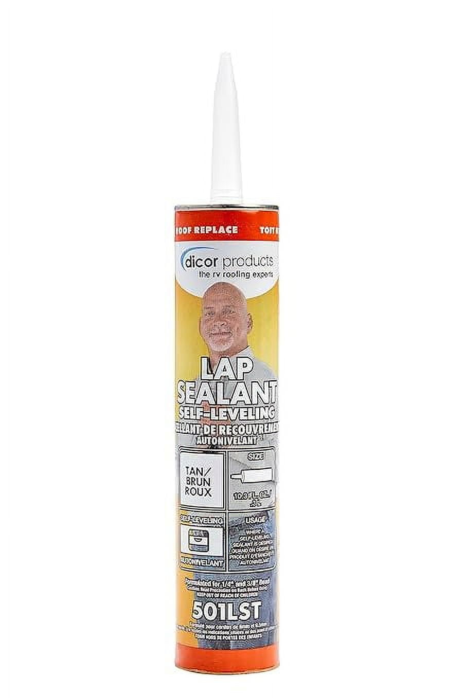 Dicor 501LST-1 HAPS-Free Self-Leveling Lap Sealant for Horizontal Surfaces - 10.3 Oz, Tan, Secure, Ideal for RV Roofing, Maintenance, Repair, Appliance Application
