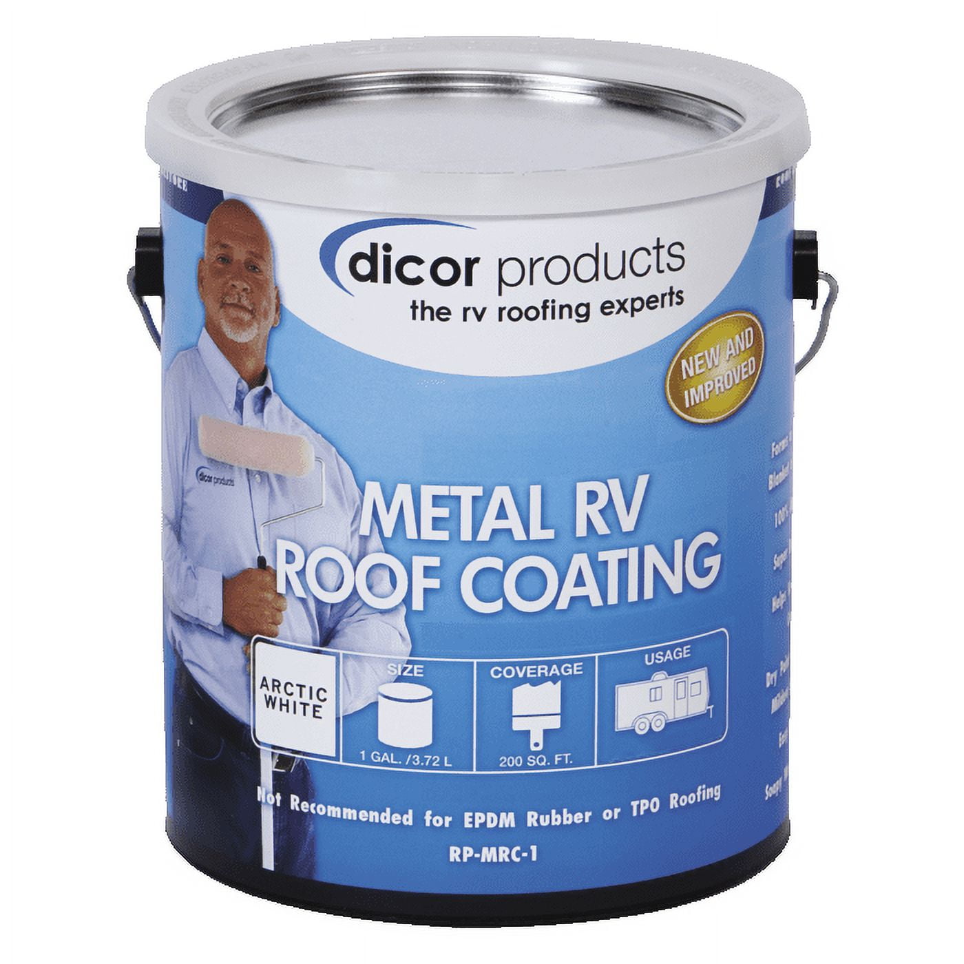 Dicor RPMRC1 Acrylic Elastomecric Coating for Metal RV Roofing, 1 Gallon - White