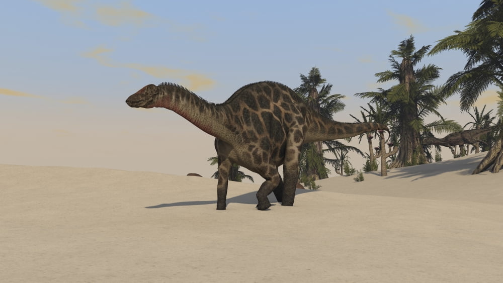 Dicraeosaurus walking across a barren landscape Canvas Art - Kostyantyn IvanyshenStocktrek Images (38 x 22)