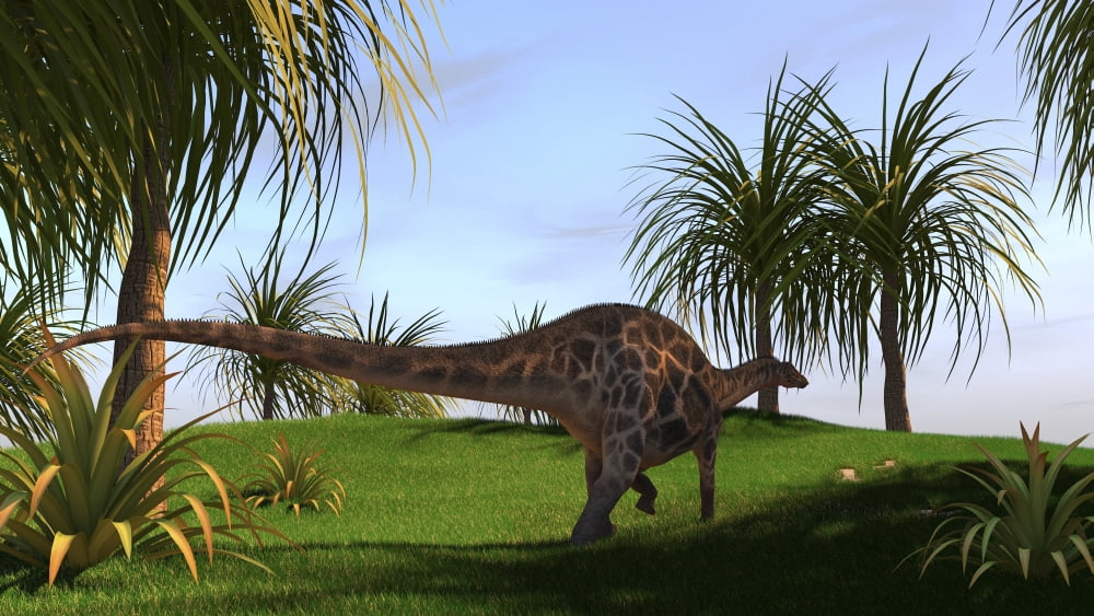 Dicraeosaurus walking across a field Canvas Art - Kostyantyn IvanyshenStocktrek Images (19 x 11)
