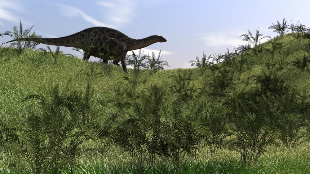 Dicraeosaurus walking across an open field Canvas Art - Kostyantyn IvanyshenStocktrek Images (19 x 11)