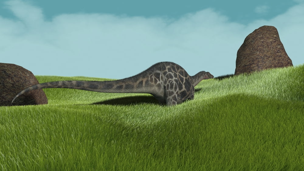 Dicraeosaurus walking across prehistoric grasslands Canvas Art - Kostyantyn IvanyshenStocktrek Images (19 x 11)
