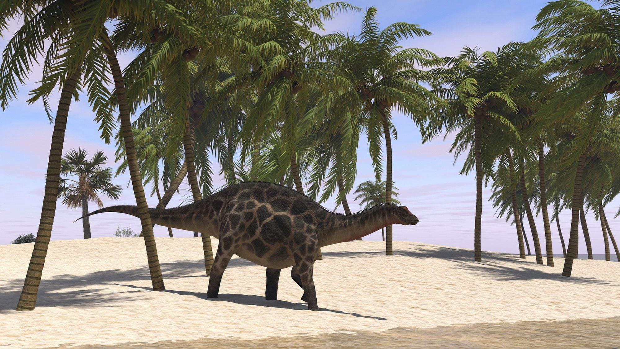 Dicraeosaurus walking along the shoreline Canvas Art - Kostyantyn IvanyshenStocktrek Images (19 x 11)
