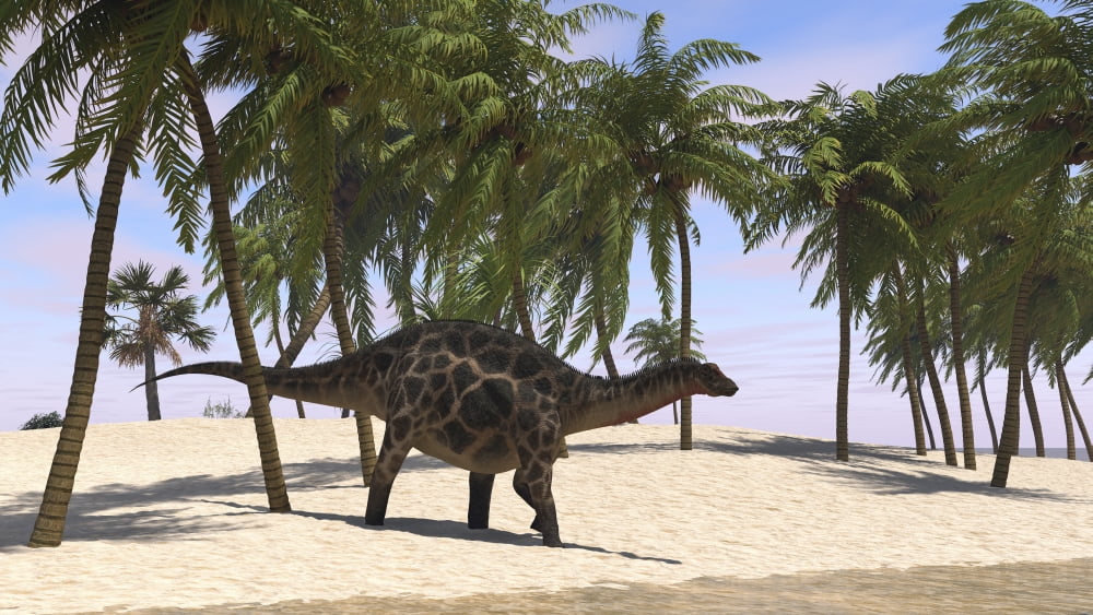 Dicraeosaurus walking along the shoreline Canvas Art - Kostyantyn IvanyshenStocktrek Images (38 x 22)