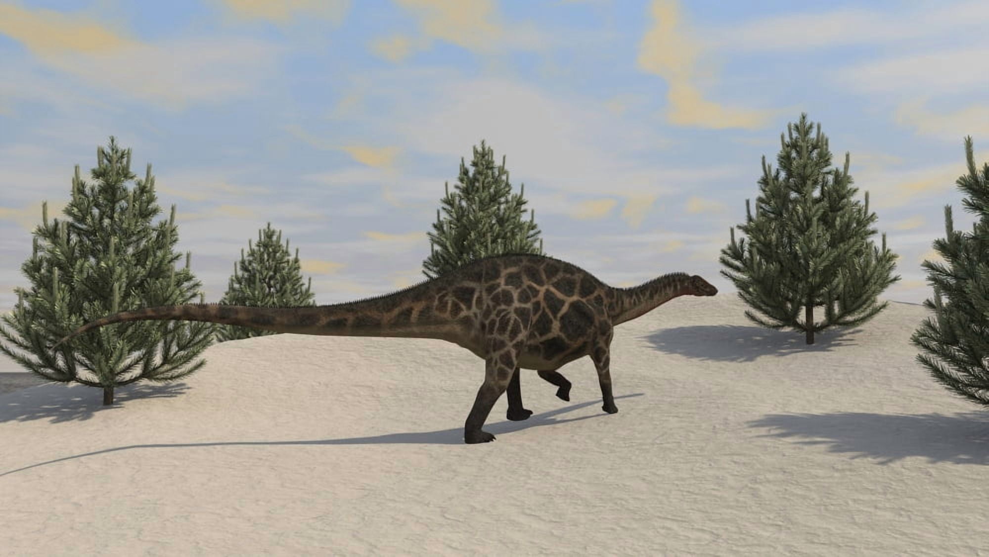 Dicraeosaurus walking in a prehistoric environment with pine trees Canvas Art - Kostyantyn IvanyshenStocktrek Images (38 x 22)