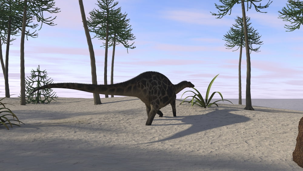 Dicraeosaurus walking in a tropical environment Canvas Art - Kostyantyn IvanyshenStocktrek Images (19 x 11)