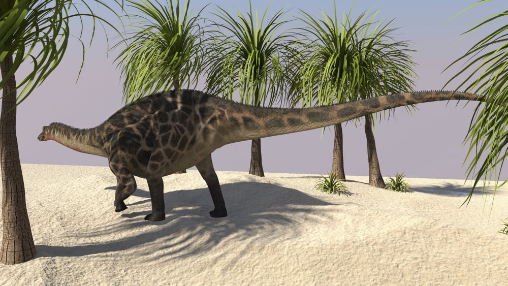 Dicraeosaurus walking in a tropical environment Canvas Art - Kostyantyn IvanyshenStocktrek Images (38 x 22)