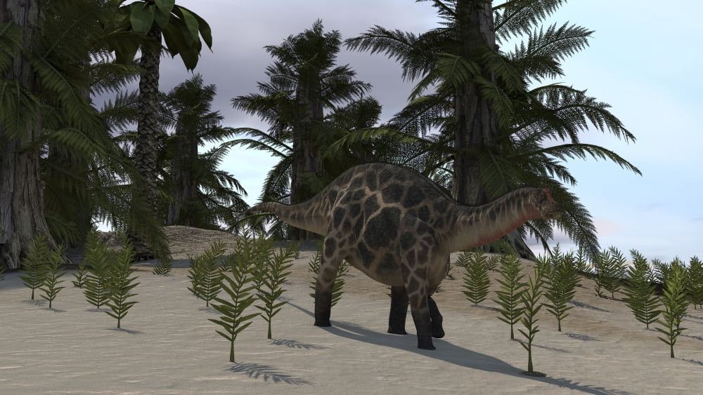 Dicraeosaurus walking through a desert environment Canvas Art - Kostyantyn IvanyshenStocktrek Images (19 x 11)