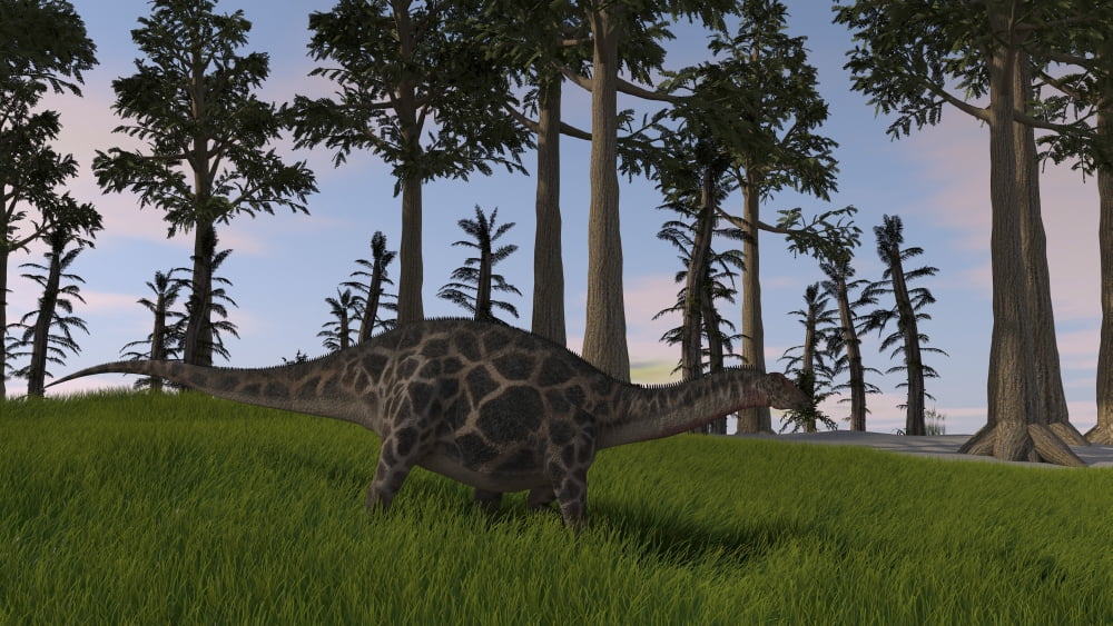 Dicraeosaurus walking through a field Canvas Art - Kostyantyn IvanyshenStocktrek Images (38 x 22)