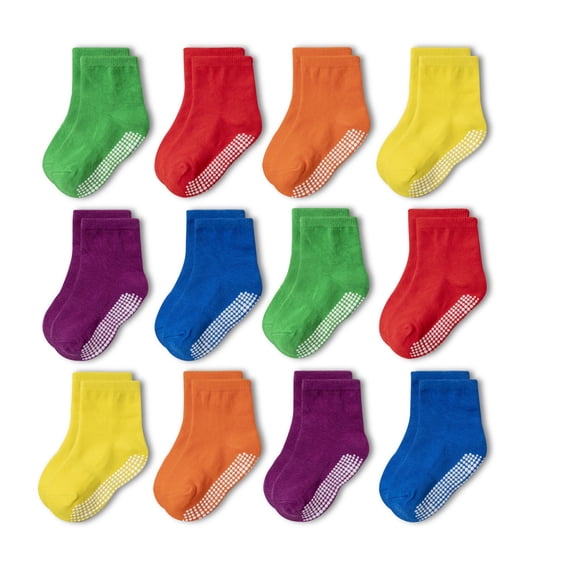 Dicry Toddler Girls Non-slip Socks with Grips Cotton Colorful Anti-skid for Baby Little Kids (1-3 Years, 12 Pairs)