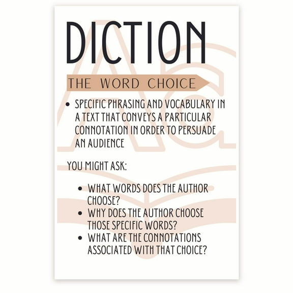 Diction The Word Choice Poster - Literary Terms Wall Art - Writing Classroom Decor - Language Skills - English Teacher 12 x 18 Inch Poster - Unframed - Premium 100lb Gloss - Made In USA - BMCP0314
