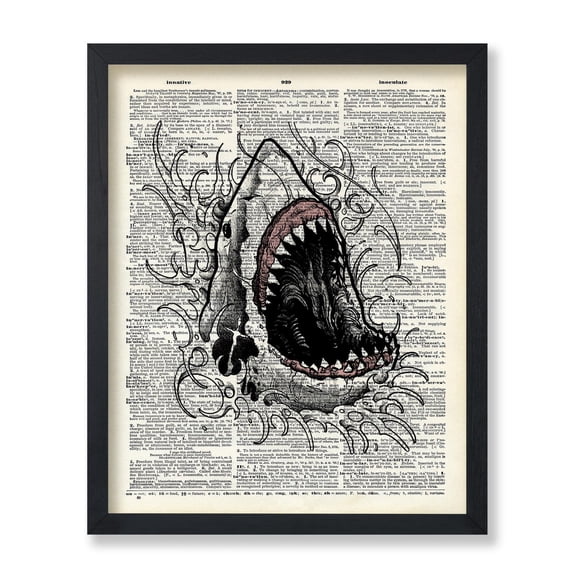 Dictionary Art Poster Angry Shark Print Shark Art Aquatic Art Decor For Bedroom Living Room Nursery 'S Room