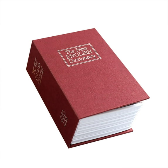 Dictionary Design Safe Diversion Book Safe Box with Key Lock, Metal Hidden Storage for Cash and Valuables, 7.48×5.12×2.36 Inch Red Dictionary Design Valuables Organizer