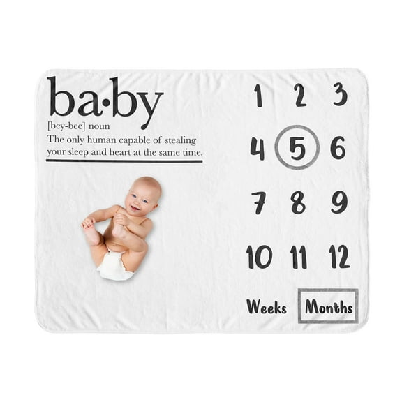 Sweet Jojo Designs Dictionary Black and White Fleece Milestone Baby Blanket 3 Piece Set
