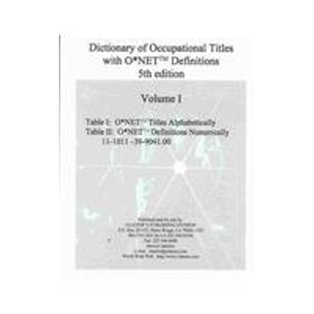 Dictionary of Occupational Titles with Definitions Dictionary of