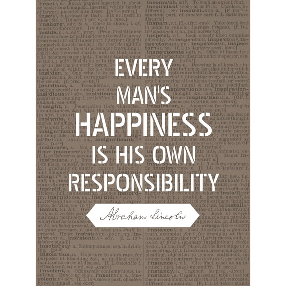Dictionary Page Quote Abraham Lincoln Happiness Responsibility Extra Large XL Wall Art Poster Print