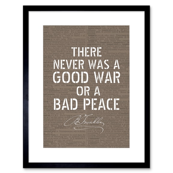 Dictionary Page Quote Benjamin Franklin Bad Peace Artwork Framed Wall Art Print 9X7 Inch
