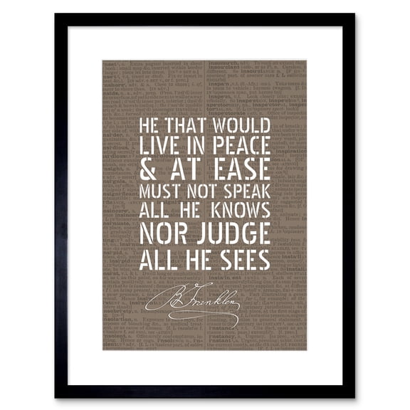 Dictionary Page Quote Benjamin Franklin Live In Peace Artwork Framed Wall Art Print 9X7 Inch