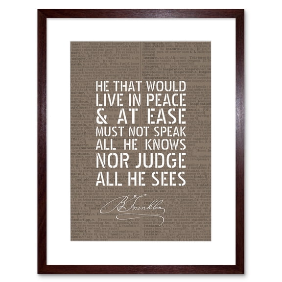 Dictionary Page Quote Benjamin Franklin Live In Peace Artwork Framed Wall Art Print 9X7 Inch