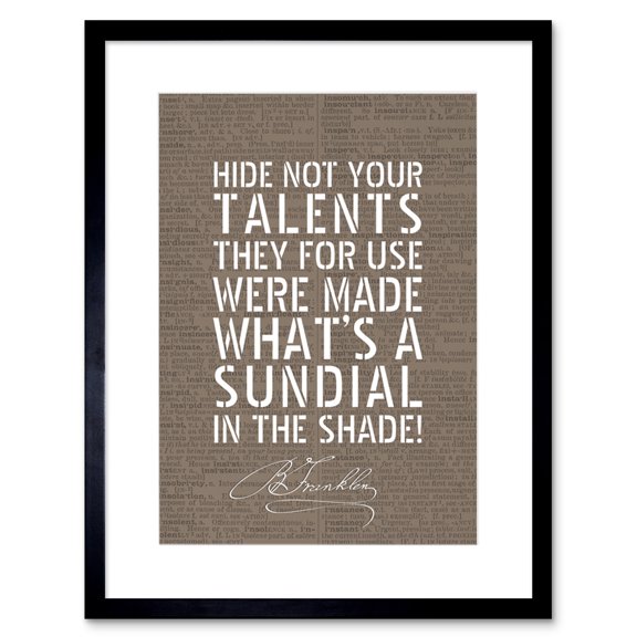 Dictionary Page Quote Benjamin Franklin Sundial Artwork Framed Wall Art Print 9X7 Inch