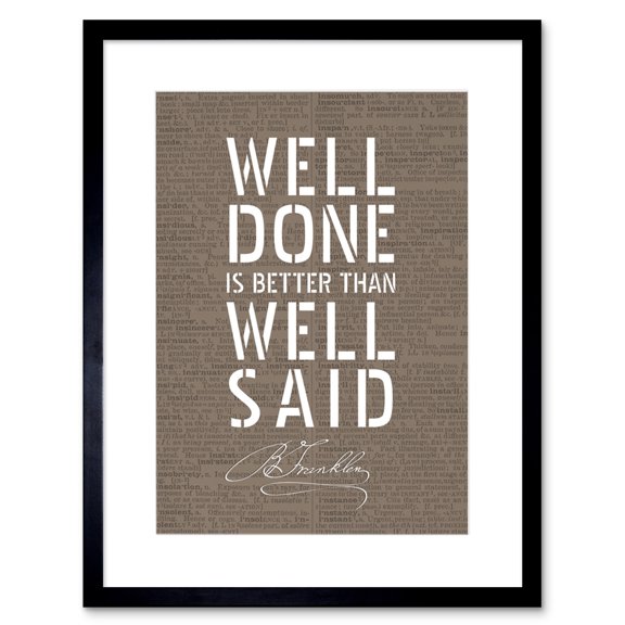 Dictionary Page Quote Benjamin Franklin Well Done Artwork Framed Wall Art Print 9X7 Inch