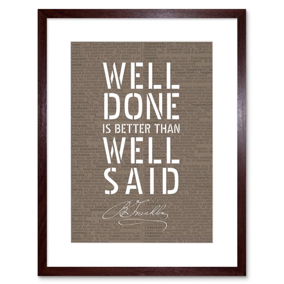 Dictionary Page Quote Benjamin Franklin Well Done Artwork Framed Wall Art Print 9X7 Inch