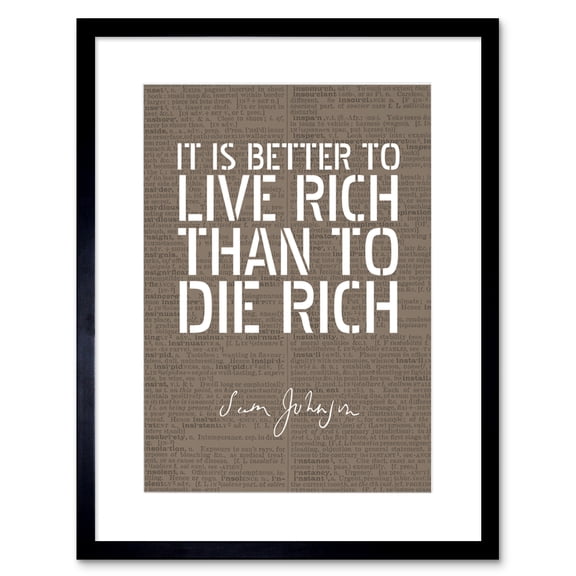 Dictionary Page Quote Samuel Johnson Live Rich Artwork Framed Wall Art Print 9X7 Inch