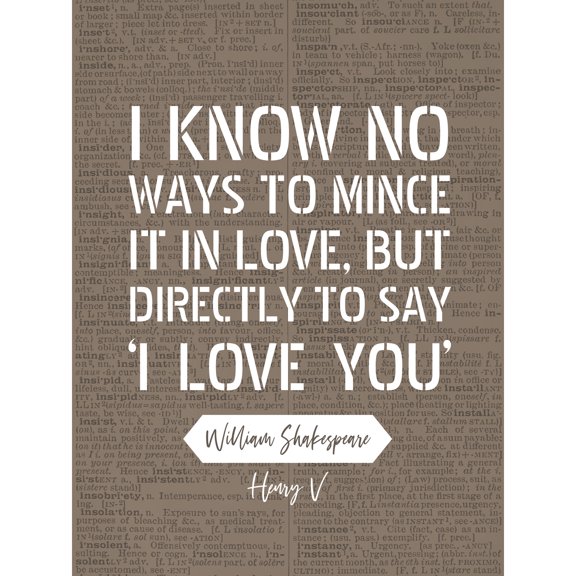 Dictionary Page Quote Shakespeare I Love You Henry V Extra Large XL Wall Art Poster Print