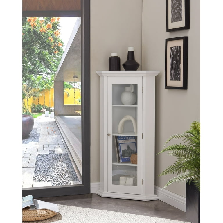 Didan Corner Accent Display Curio Cabinet White Wood