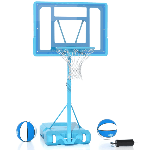 Diddaport Swimming Pool Basketball Hoop Set, 32" Shatterproof PC Backboard Basketball Goal for Youth Teenager,Poolside Game Basketball Hoop,2.95Ft-3.95Ft Height Adjustable for Outdoor,Blue