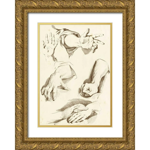 Diderot 24x32 Gold Ornate Wood Framed with Double Matting Museum Art Print Titled - Study of Hands