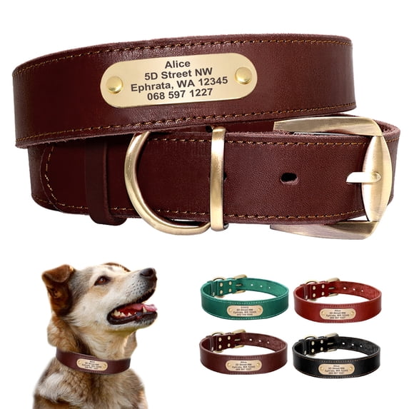 Didigo Soft Leather Personalized Dog Collar Pet Puppy Name Number ID Tag Engraved
