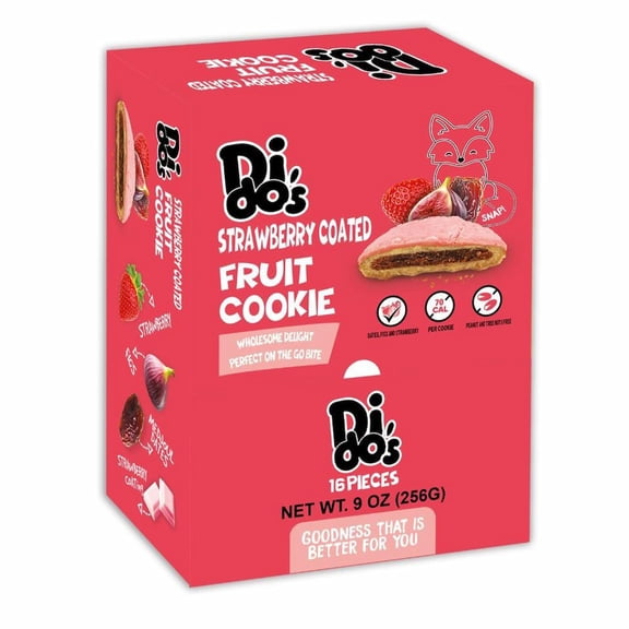 Dido's Fruit Cookies, Soft Fruit Filled Cookies with Medjool Dates & Figs & Strawberries 16 PCS Individually Wrapped Snack Cookies for Lunchbox & On-The-Go Snacks- Multiple Flavours (Strawberry)