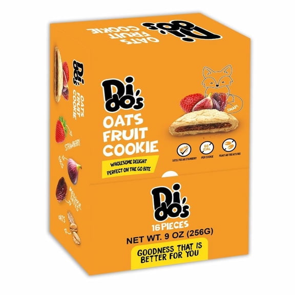 Dido's Fruit Cookies, Soft Fruit Filled Cookies with Medjool Dates & Figs & Strawberries 16 PCS Individually Wrapped Snack Cookies for Lunchbox & On-The-Go Snacks- Multiple Flavours (Oats)