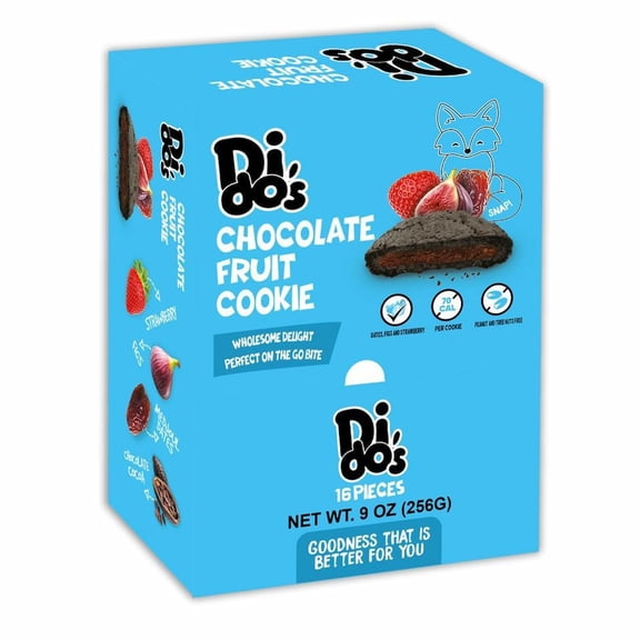 Dido's Fruit Cookies, Soft Fruit Filled Cookies with Medjool Dates & Figs & Strawberries 16 PCS Individually Wrapped Snack Cookies for Lunchbox & On-The-Go Snacks- Multiple Flavours (Chocolate)