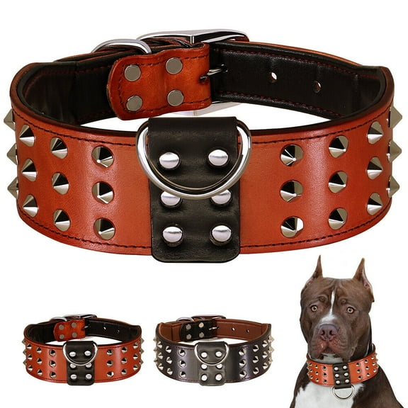 Didog 2" Wide Genuine Leather Studded Dog Collar for Medium Large Dogs, Heavy Duty Unique Rivet Pet Collars
