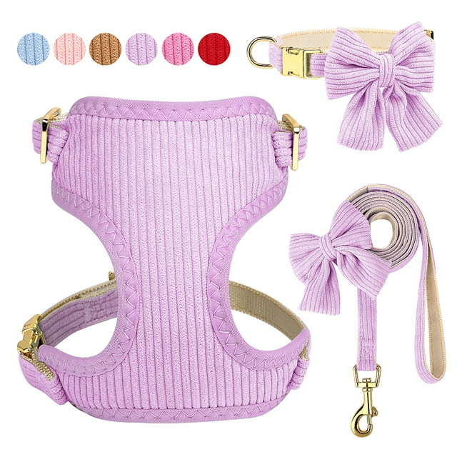 Didog 3pcs Bow tie Dog Collar Harness with Leash Set Soft Adjustable for Girl Boy Dogs