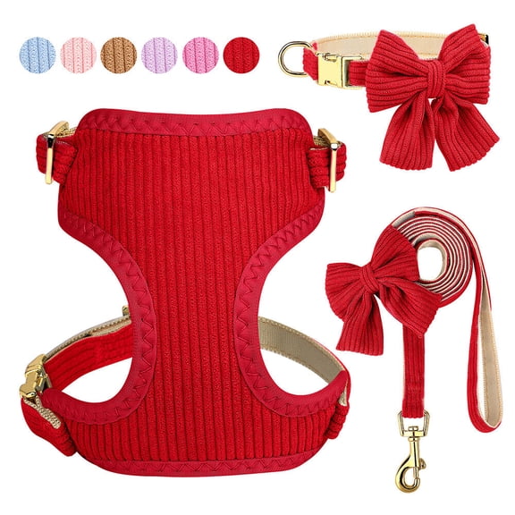 Didog 3pcs Bow tie Dog Collar Harness with Leash Set Soft Adjustable for Girl Boy Dogs