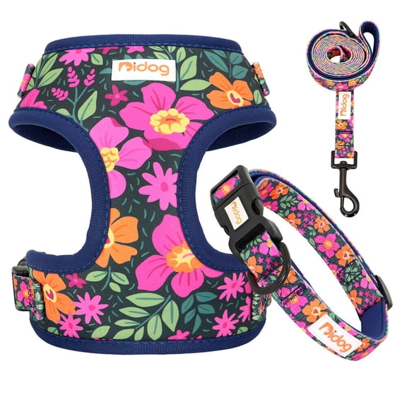 Didog 3pcs/set Cute Pet Dog Collar & Leash & Harness Soft Mesh Walking Vest Adjustable