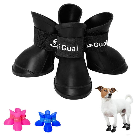 Didog 4pcs Rubber Waterproof Small Medium Large Dog Shoes Pet Puppy Paw Protector Anti Slip Rain Boots/Non-Slip Snow Booties  Black /Blue/Pink