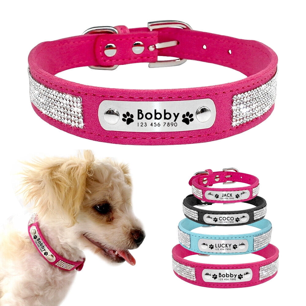 Didog Bling Rhinestone Personalized Pet Collar Soft Suede Leather