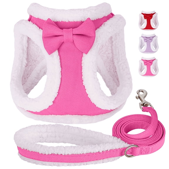 Didog Bow Fleece Dog Harness and Leash set No Pull Pet Puppy Vest Jacket for Chihuahua
