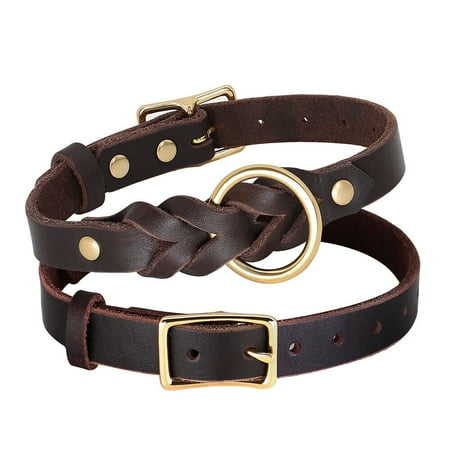 Didog Braided Genuine Leather Dog Collars Heavy Duty Adjustable with Metal Buckle and O-ring for Small and Medium Breeds
